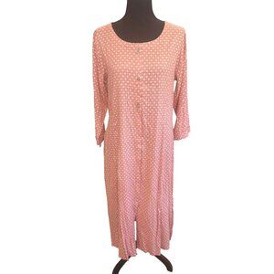 Anvita XL Pink White Polka Dot L/S Button Maxi Dress Peasent Cottage Country
